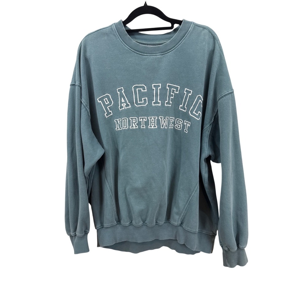 Arizona Jean Co Pacific Northwest Graphic Sweatshirt Teal Blue Womens Medium